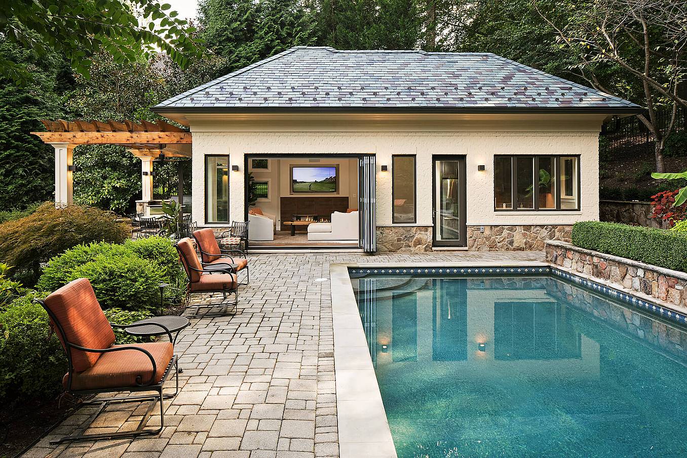 pool house folding glass wall