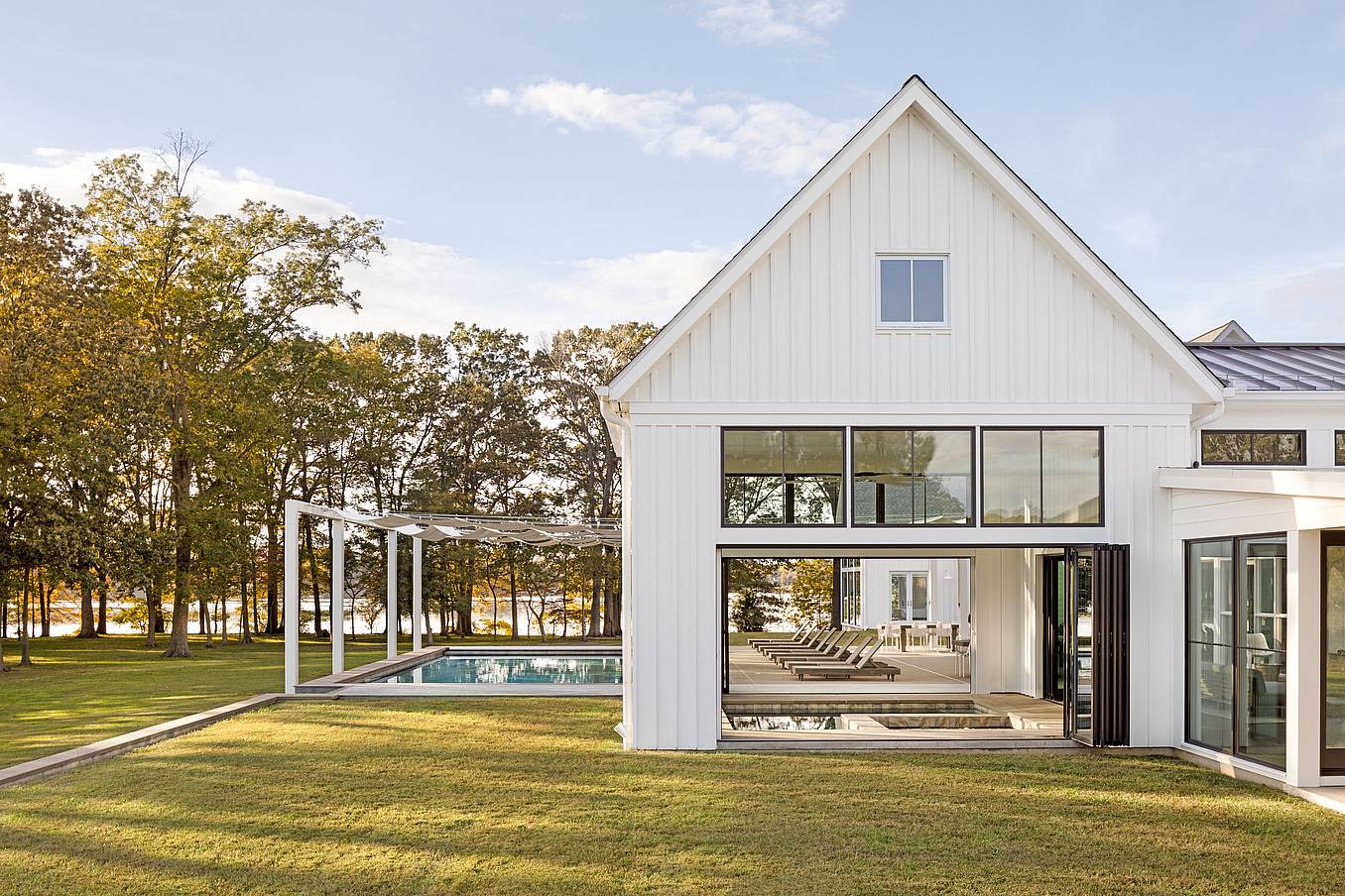 modern farmhouse design with operable glass walls