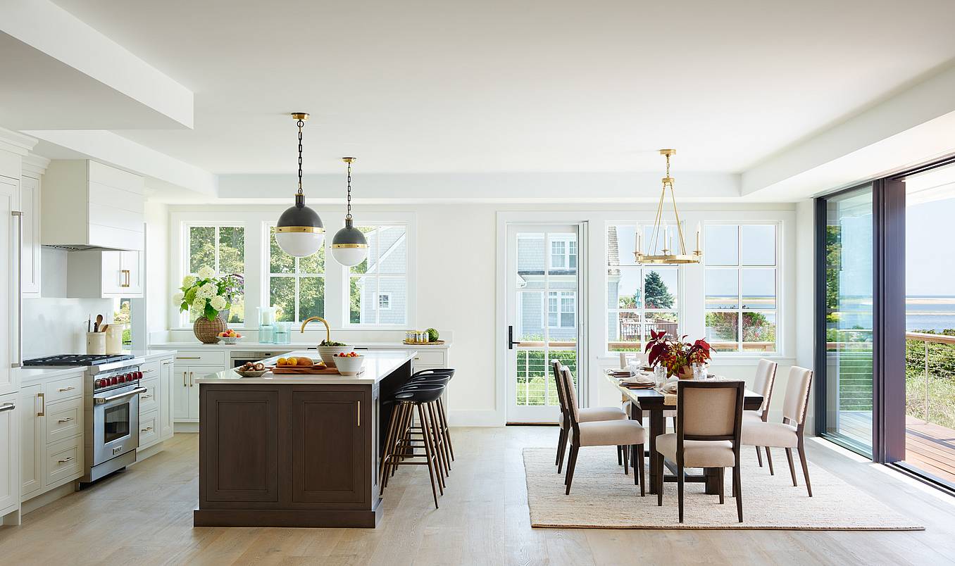 indoor outdoor kitchen with minimal glass walls