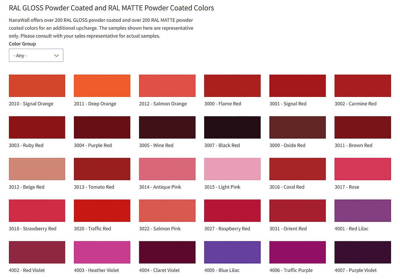 Barbie RAL powder coat colors for NanaWall glass wall systems