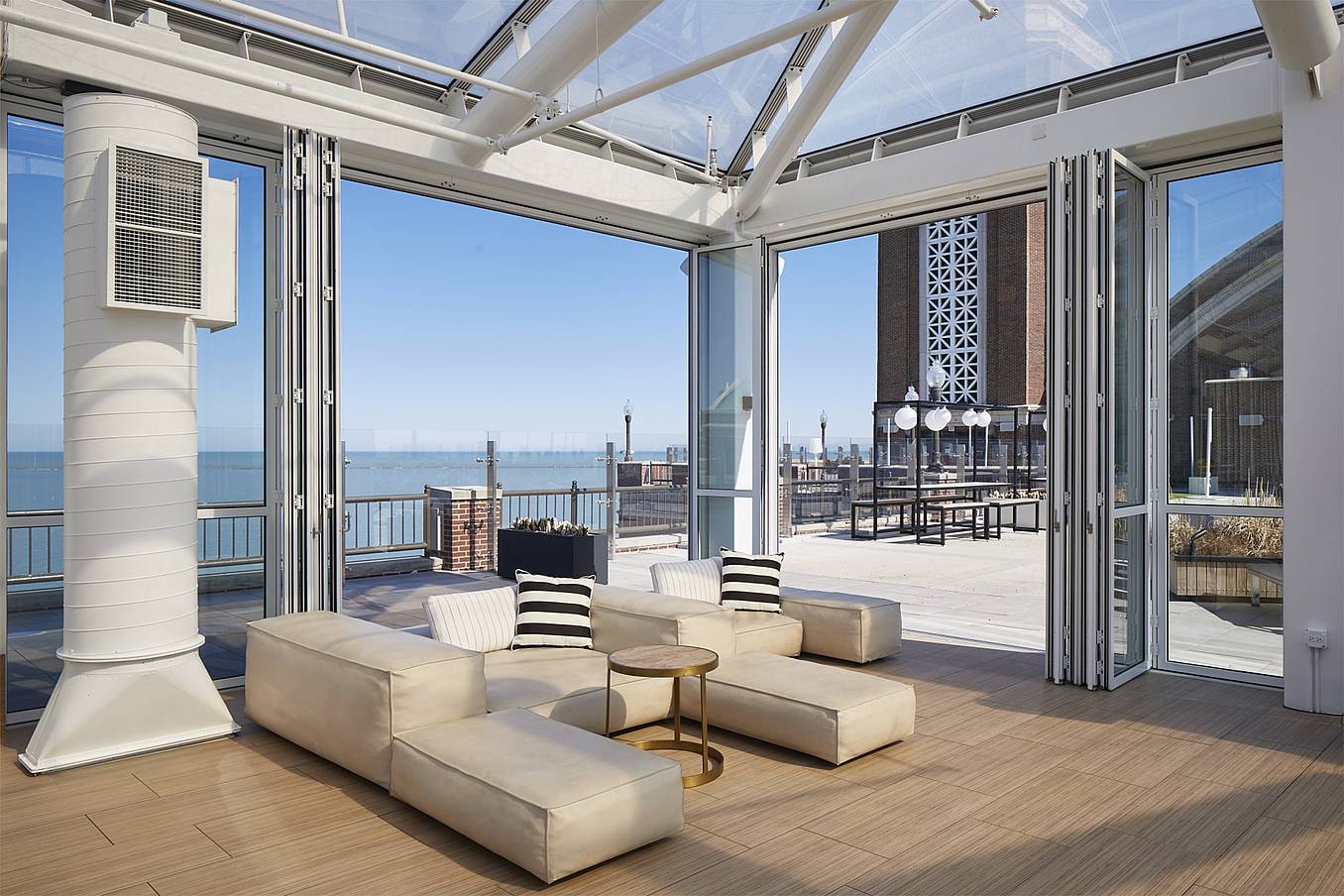 rootop design with opening glass walls