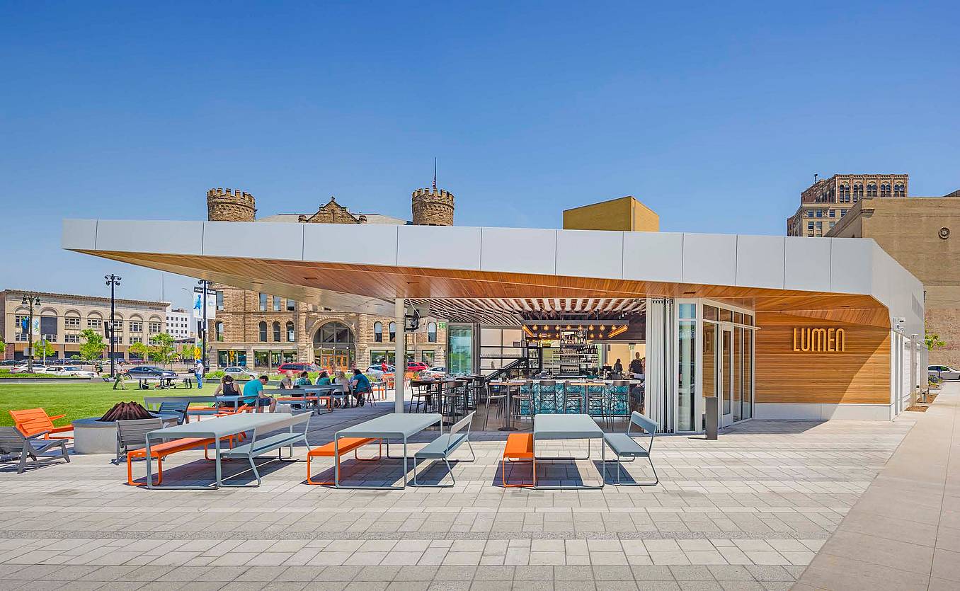 restaurant commercial design with NanaWall sliding retractable glass walls