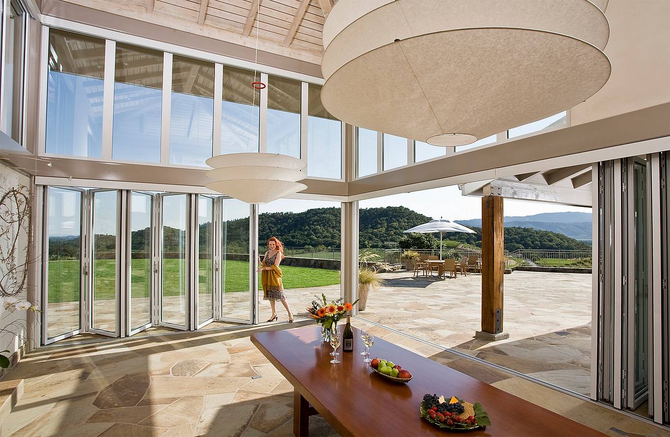 floor to ceiling retractable glass walls