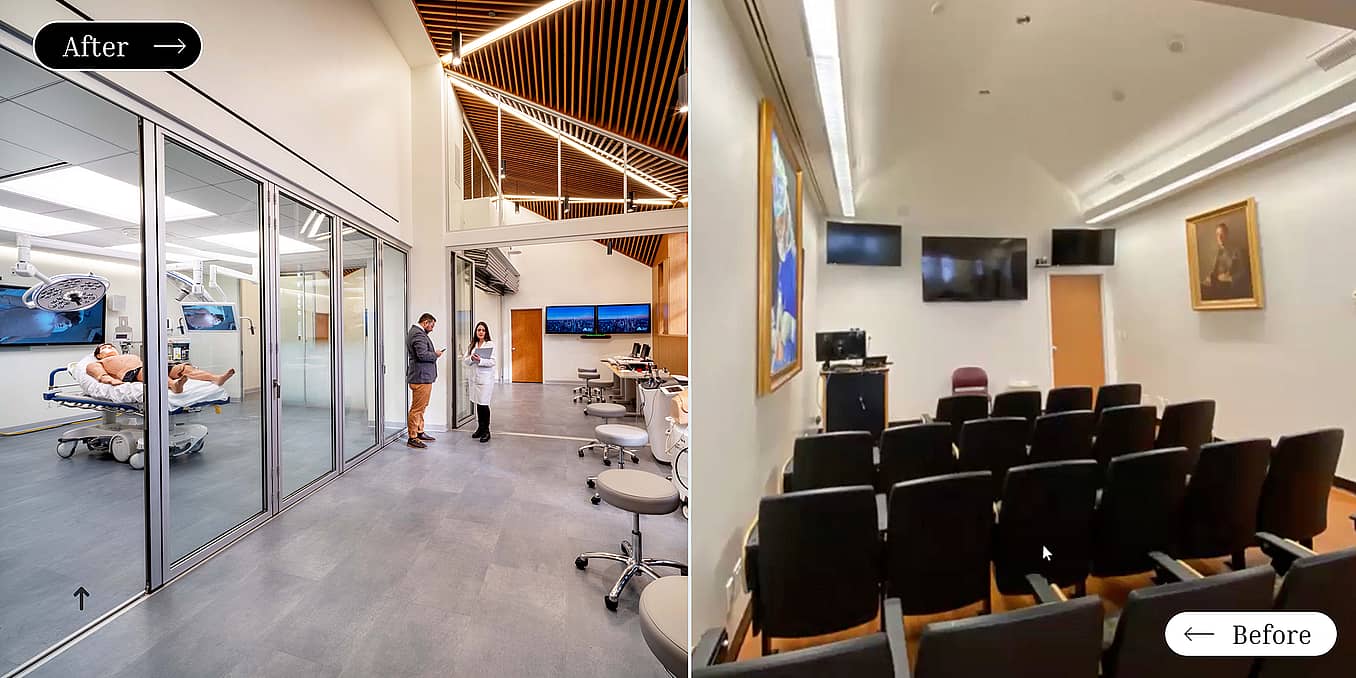 learning facility remodel with opening glass walls