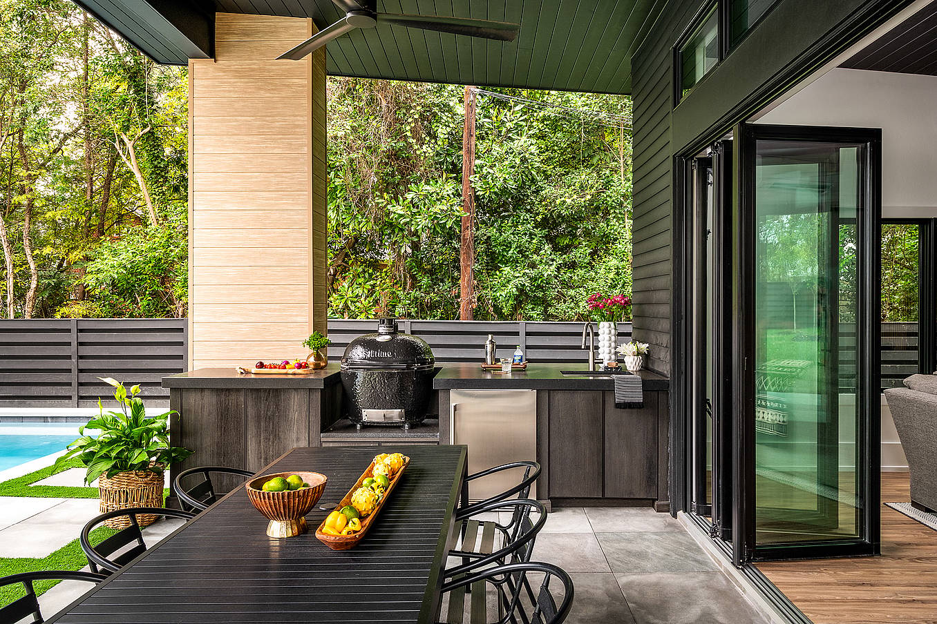 NanaWall opening glass doors in pool house