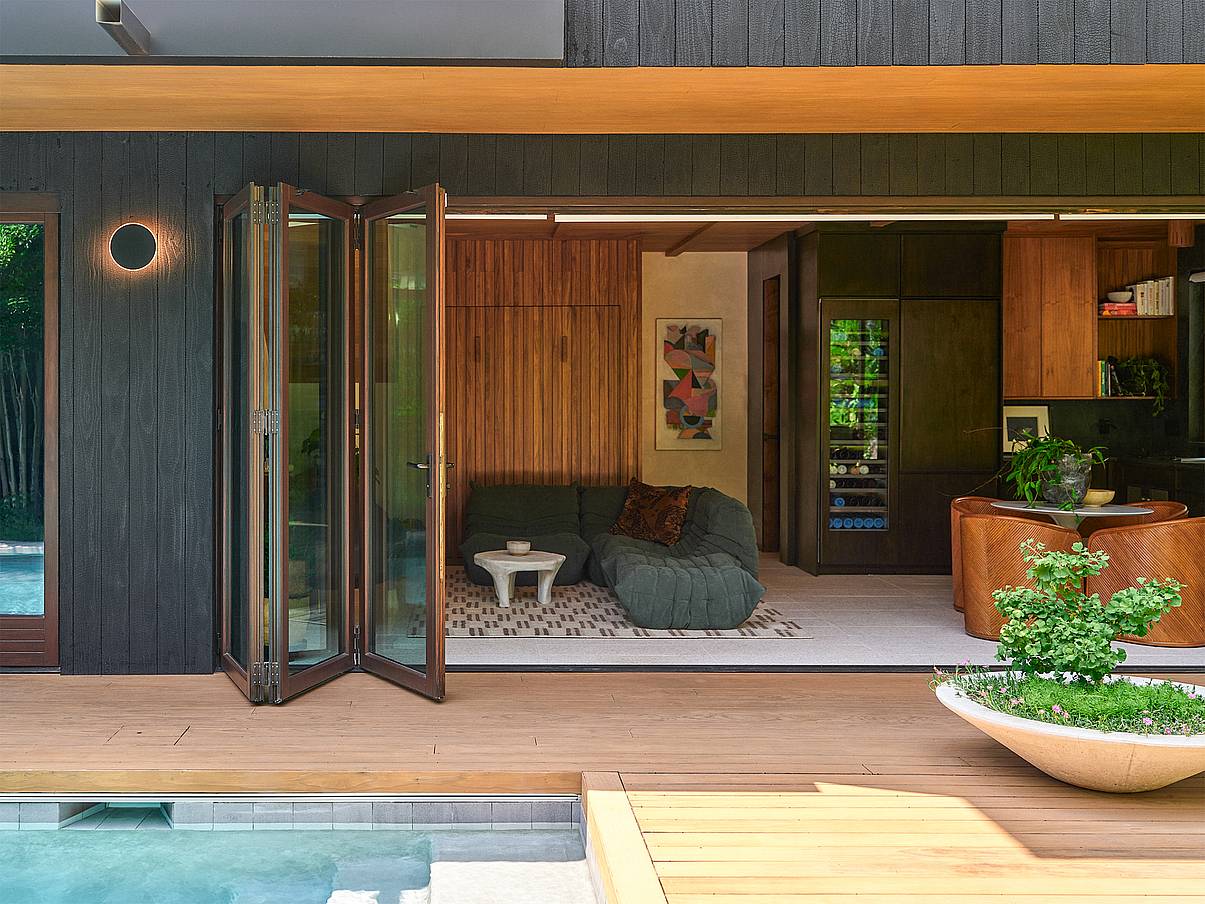 wood aluminum clad opening glass doors