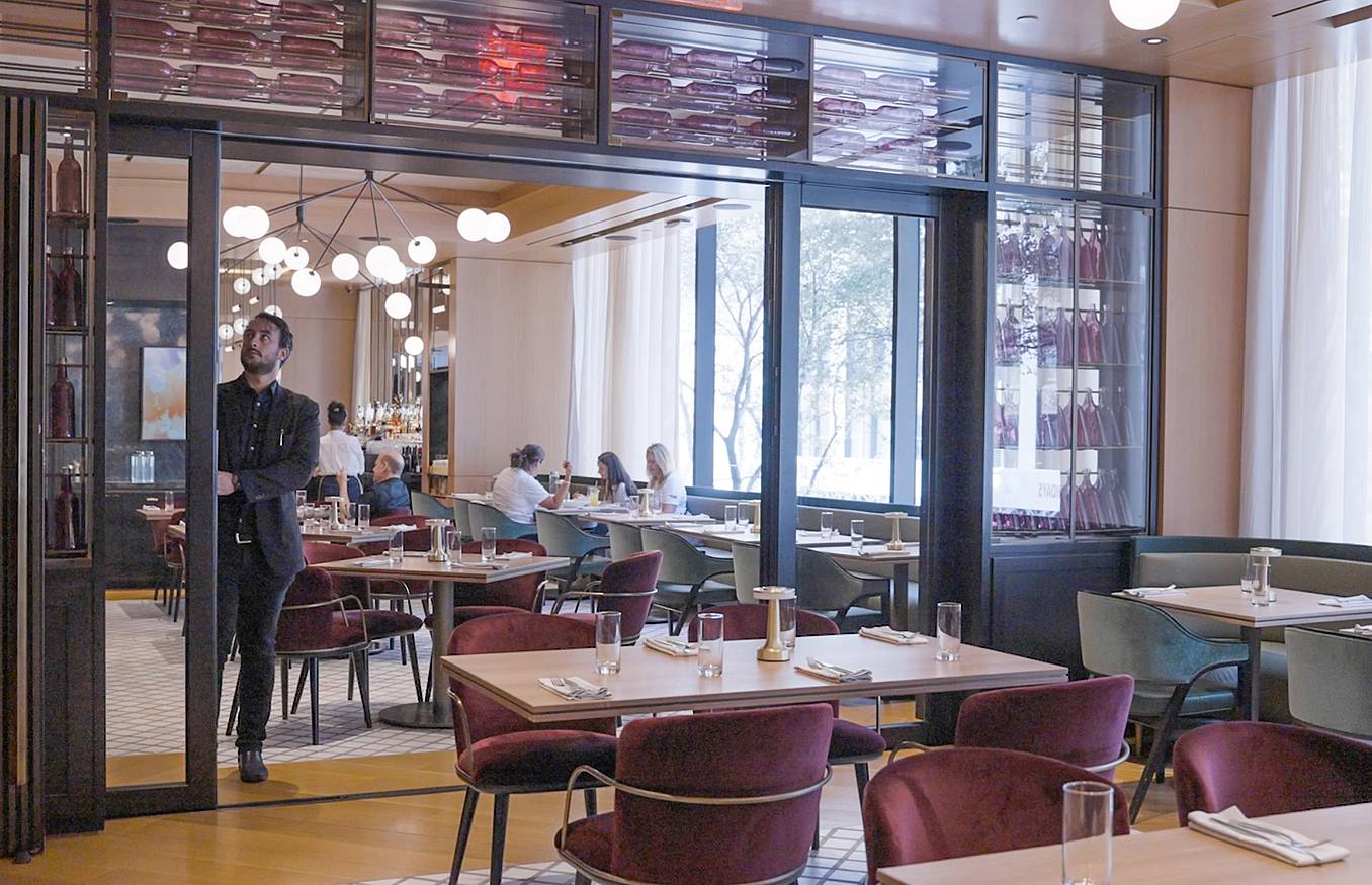 restaurant design with sliding glass door