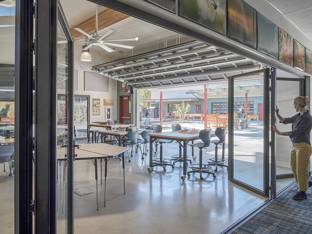 bifold glass walls in school design
