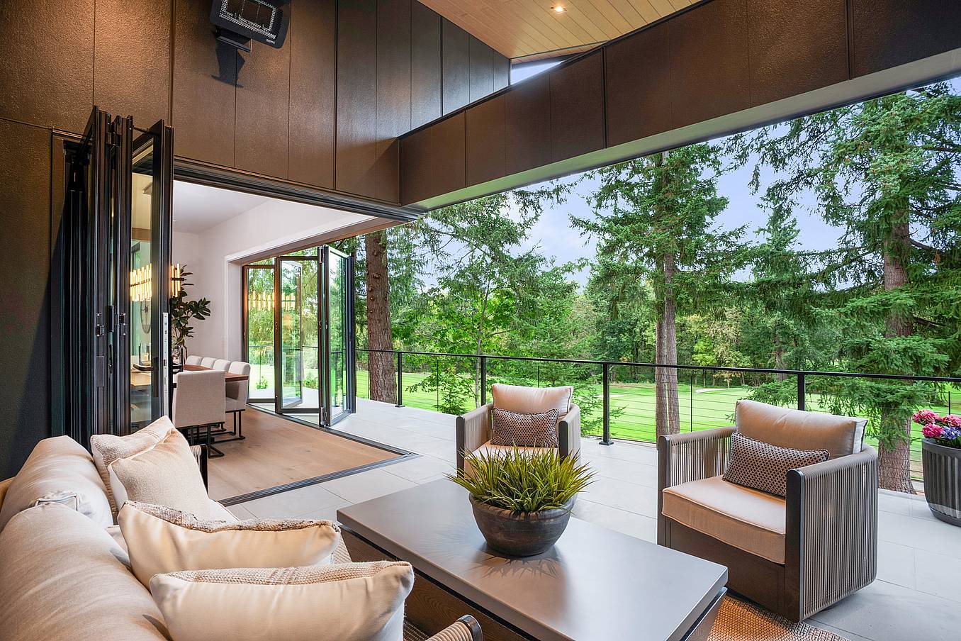 indoor-outdoor living with open corner folding glass door system