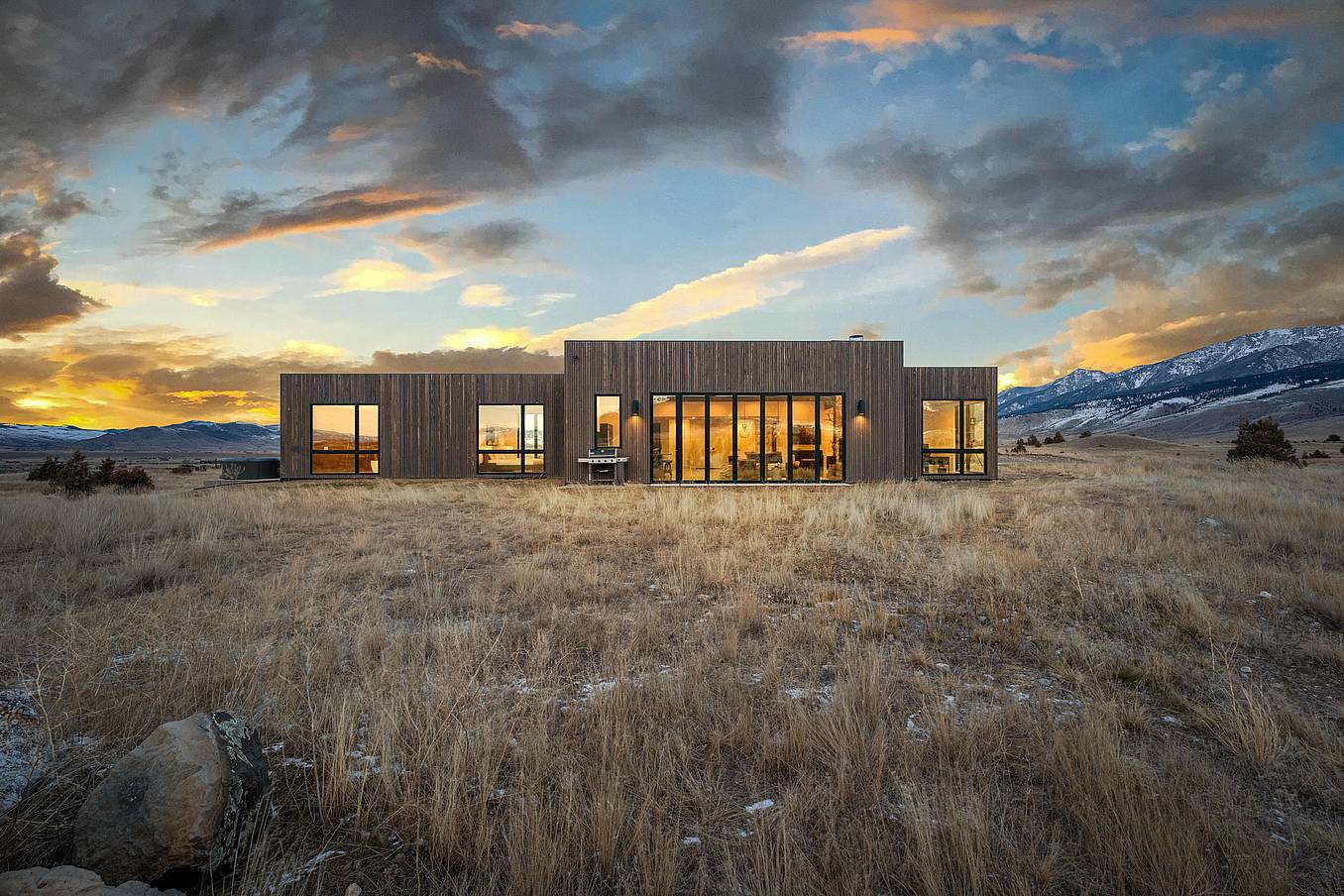 NanaWall bifold glass door in modern Yellowstone vacation home