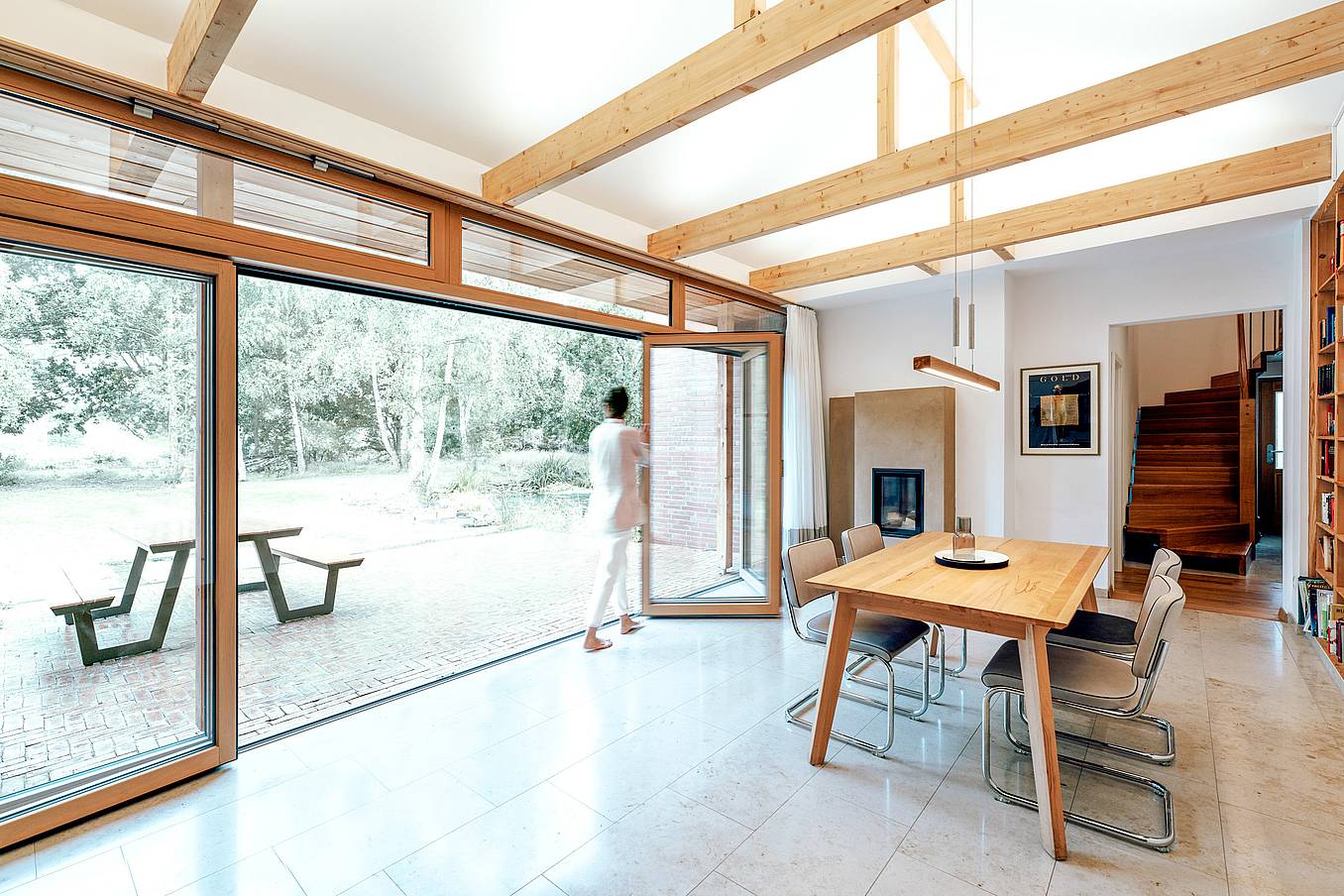 wood opening glass door in organic design