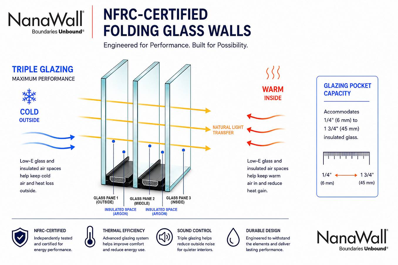 NFRC-Certified Folding Glass Walls triple glazing