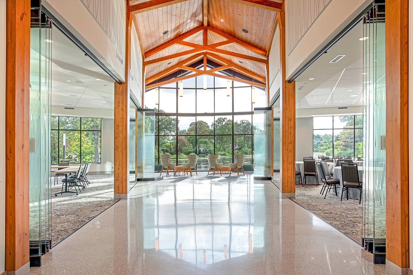 frameless glass walls in event space design