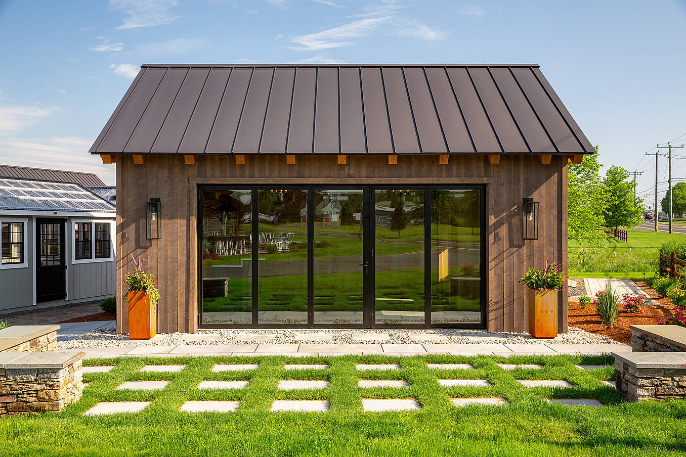 aluminum framed folding glass walls in Barn Yard ADU