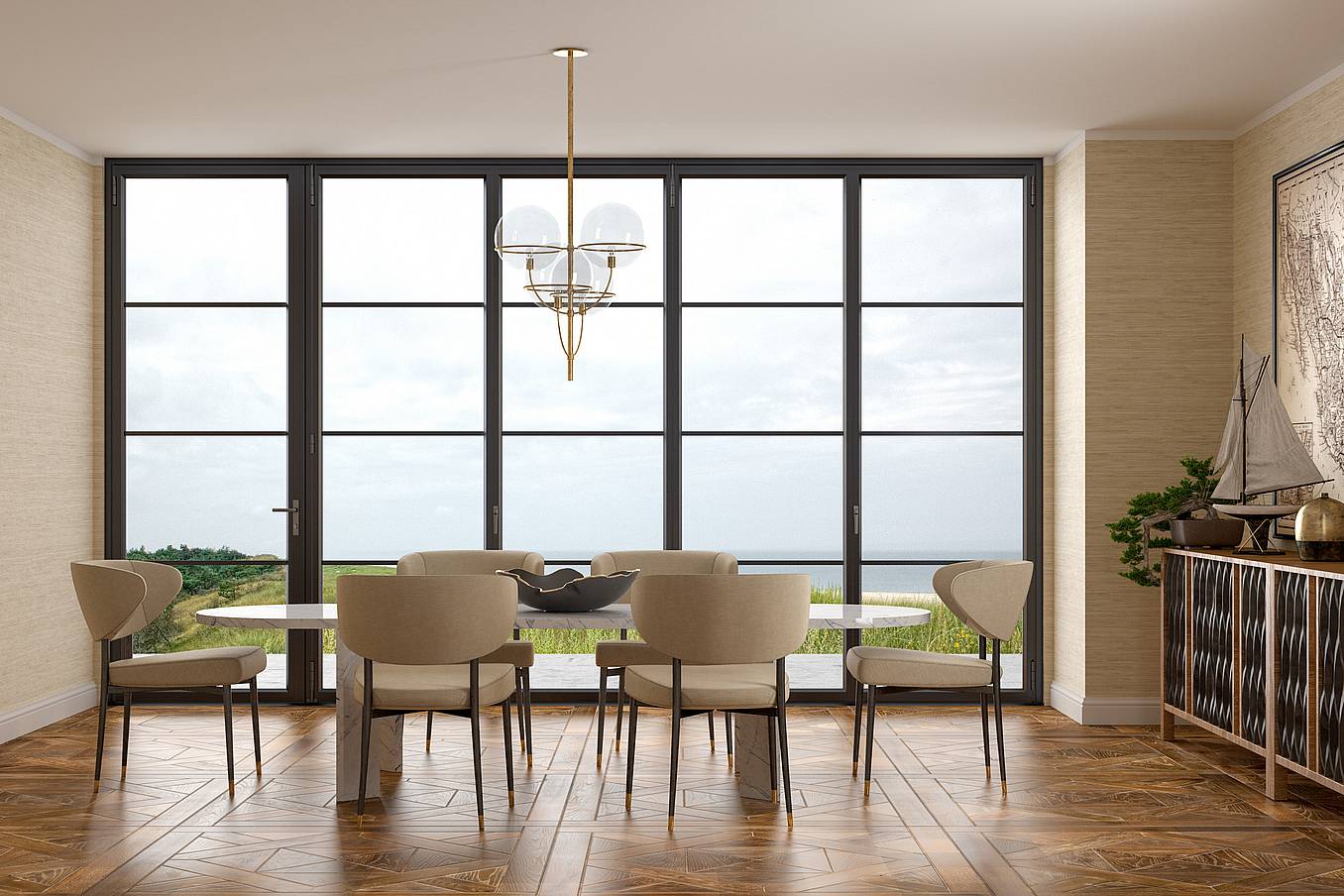 slimline steel effect folding glass wall system
