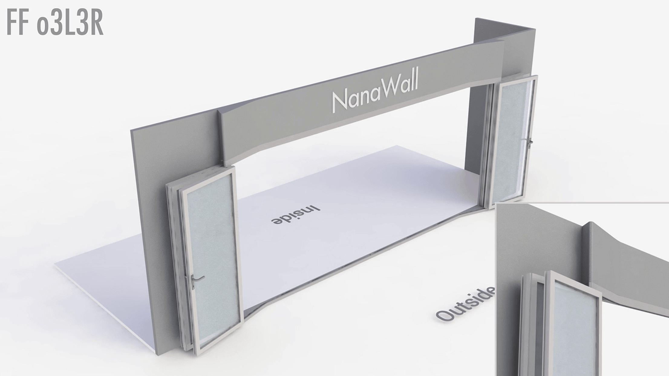 NanaWall FoldFlat configuration: 6-panel folding glass door, outward opening; 3 panels fold left and 3 panels fold right (FF o3L3R)