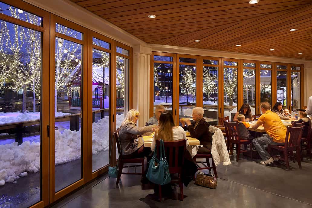 NanaWall WD65 wood glass wall system at Park Stone Station Park in Utah, highlighting durability, structural performance, and long-term reliability in public spaces