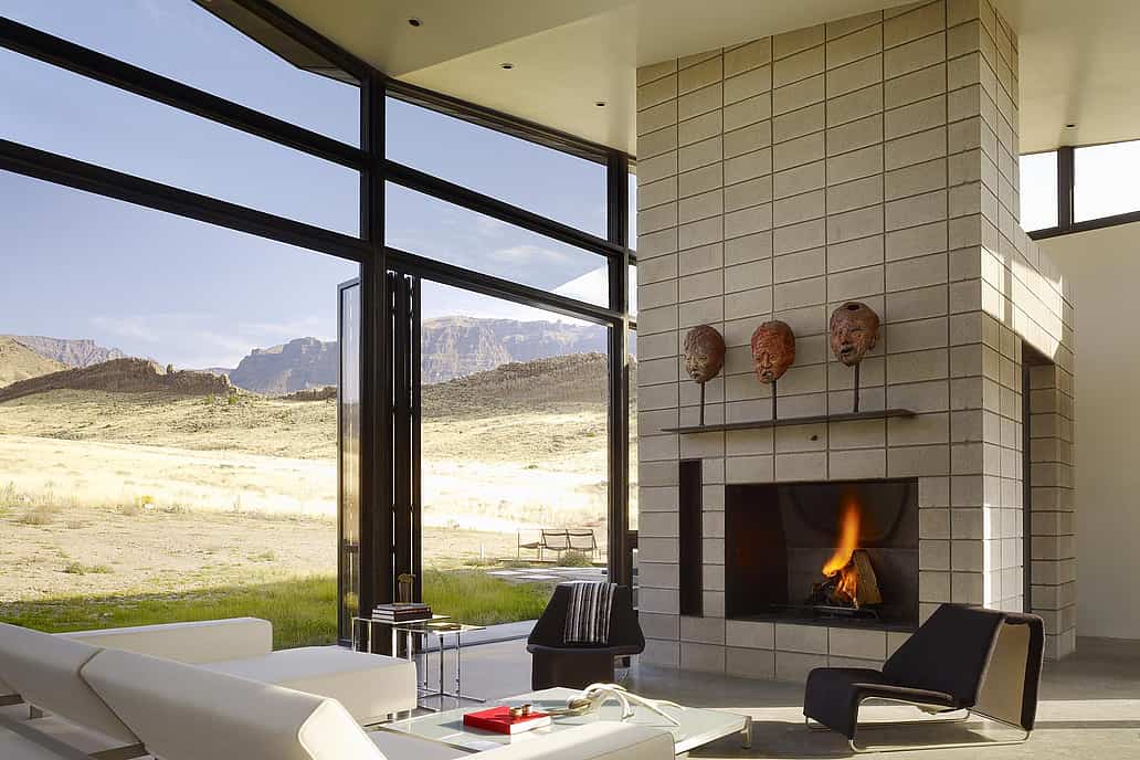 NanaWall folding glass wall system in a high-altitude Wyoming residence, designed to perform in cold climates with reliable thermal and weather performance