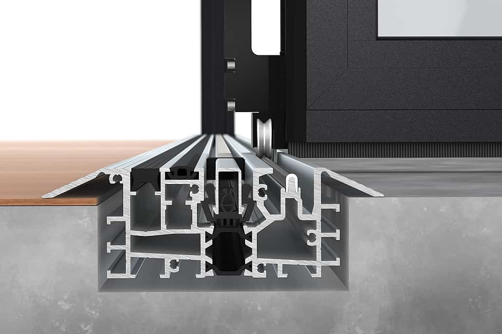 ADA-compliant low profile saddle sill detail showing thermally broken design for smooth transitions and weather protection