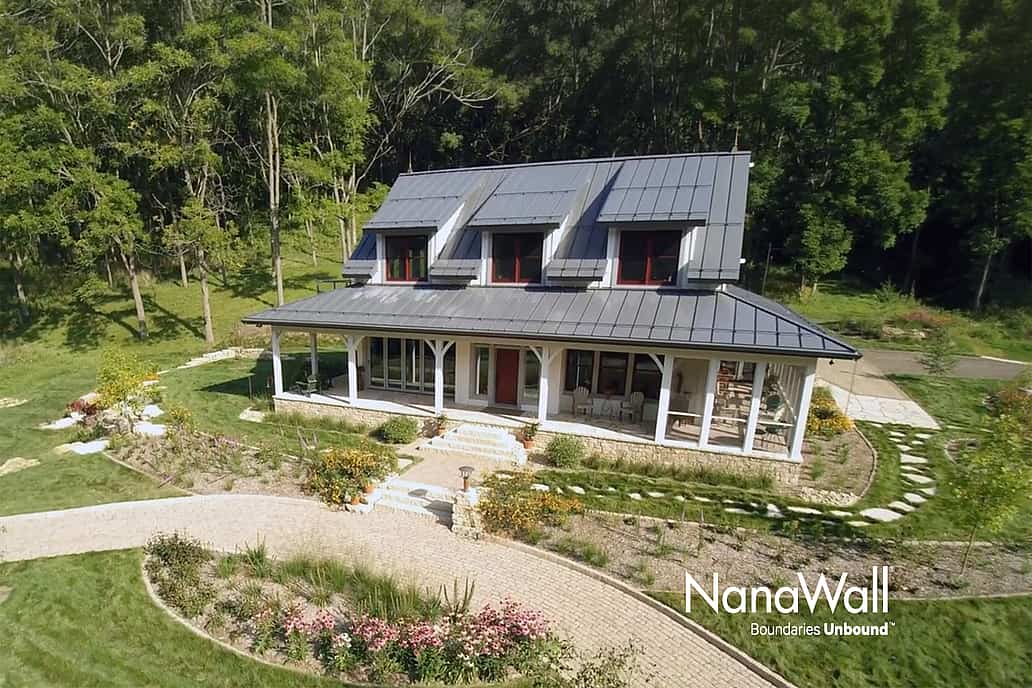 NanaWall glass wall system installed in a net zero home, demonstrating high thermal performance, energy efficiency, and airtight construction supporting NFRC-certified performance