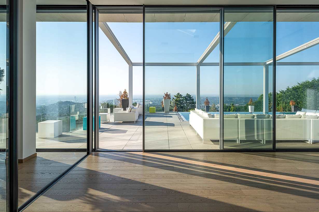 floor-to-ceiling glass walls