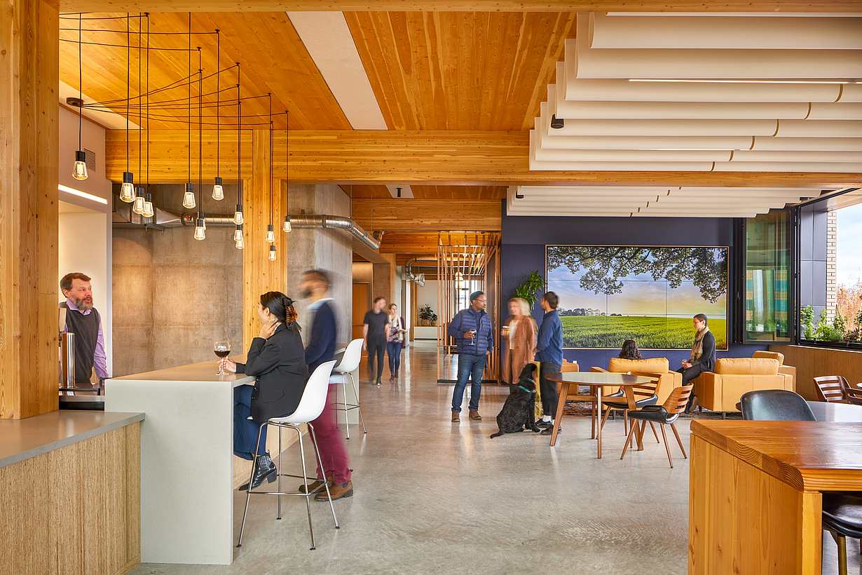 sustainable workplace design with opening glass walls