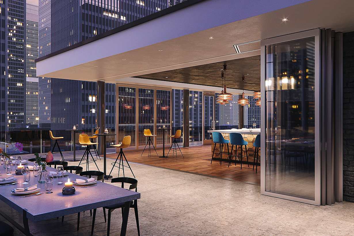 NanaWall rooftop design with single track sliding opening glass walls