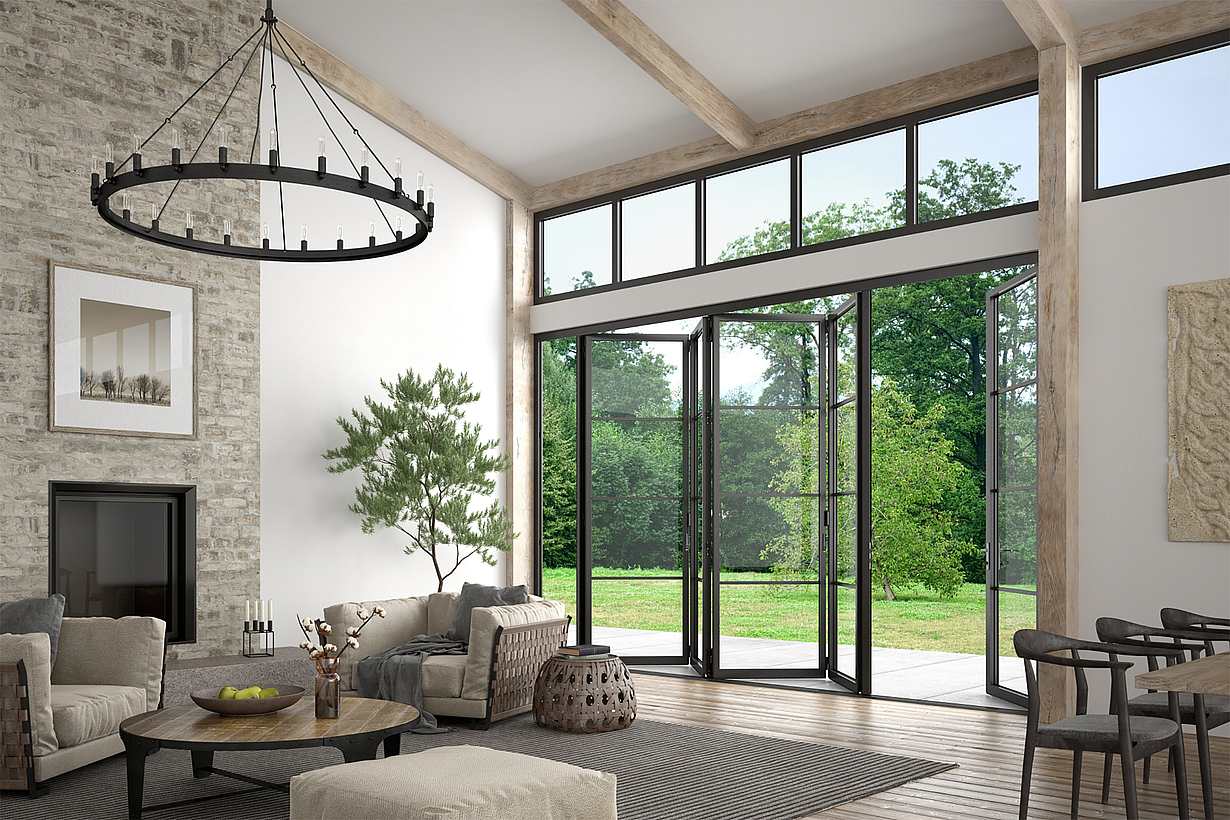 steel effect retractable glass walls