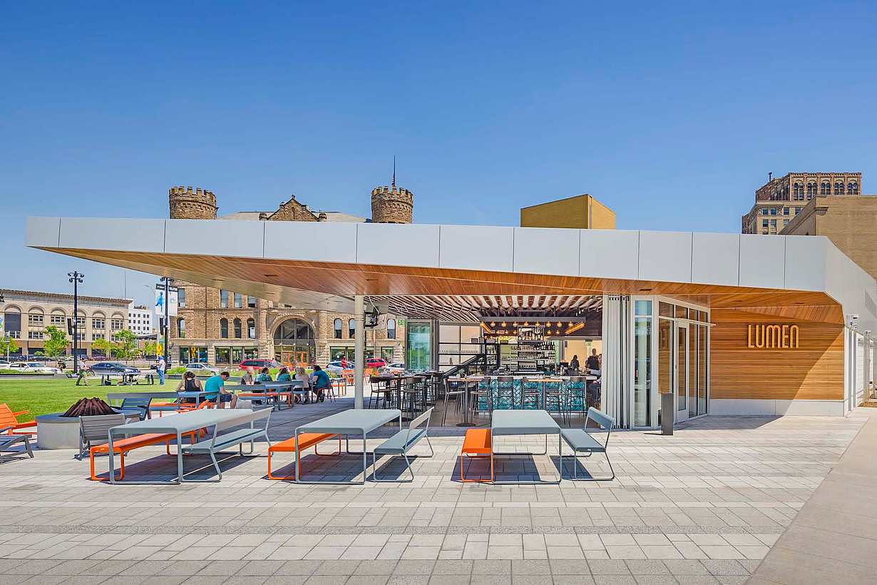 restaurant commercial design with NanaWall sliding retractable glass walls
