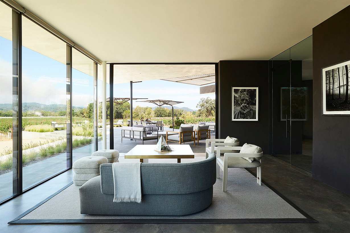 winery view throught retractable glass systems