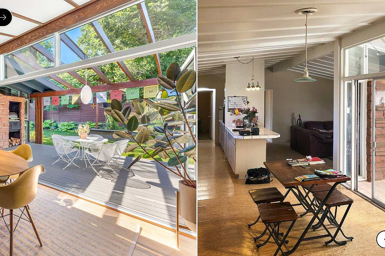 Mid-Century Modern historic home renovation with folding glass doors