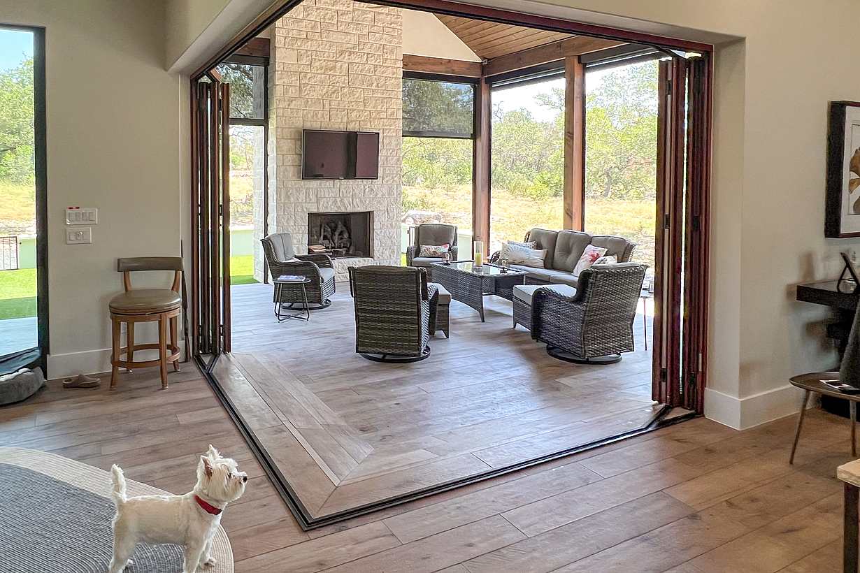 NanaWall FoldFlat movable glass doors in screened porch design