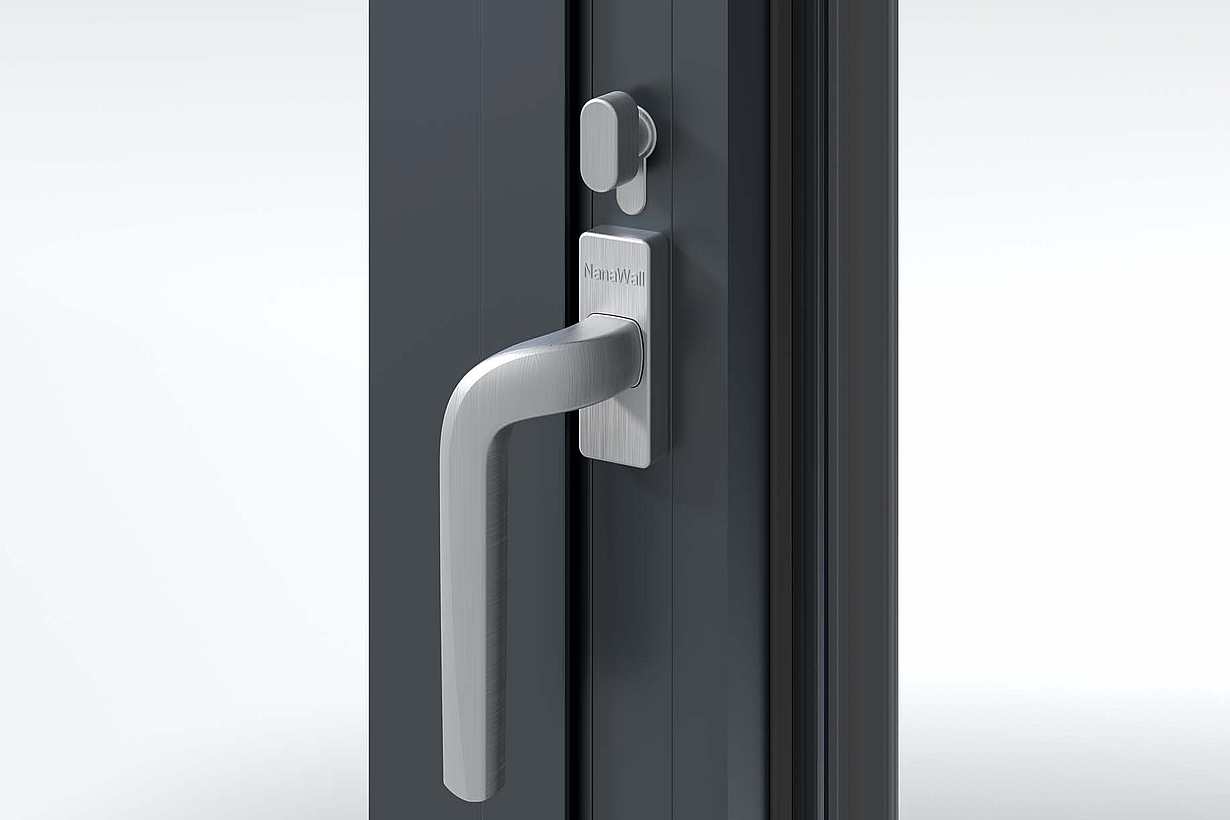Silver Stainless Steel Cranked Handles with Thumb Turn | NanaWall NW MultiSlide 630