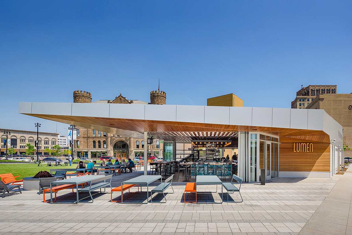 Lumen Detroit at Beacon Park, MI - Exterior folding glass walls