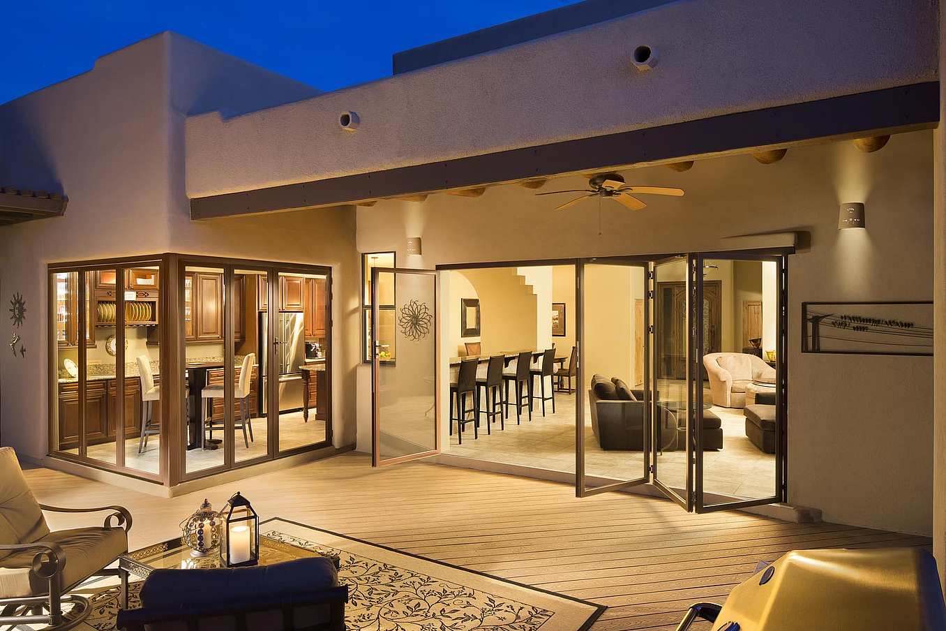 Fold Flat accordion glass patio doors in Mesa, AZ open fully, stacking flat to maximize views and indoor‑outdoor living