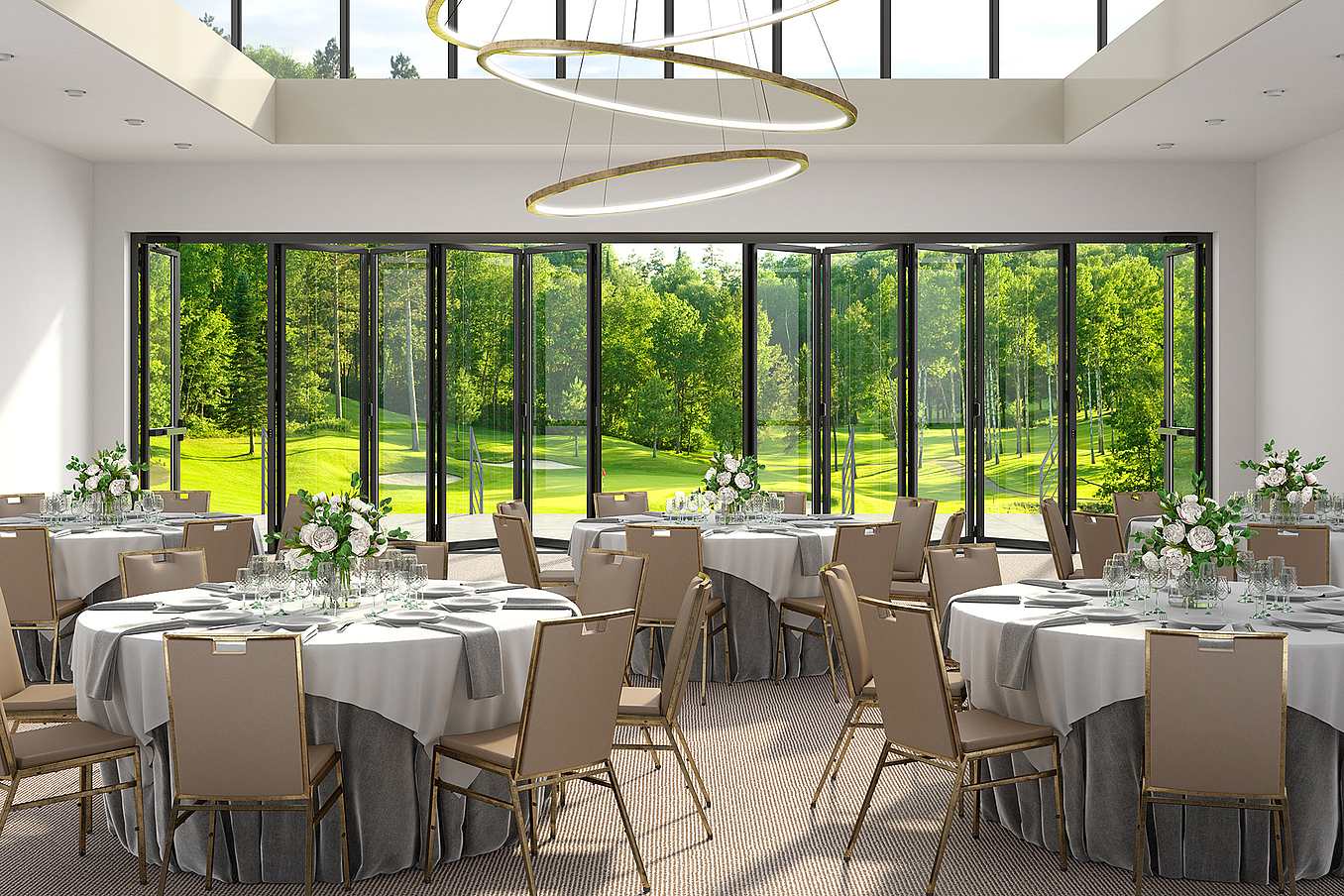 Folding patio glass walls -Ridgeway Event Center Banquet Animation
