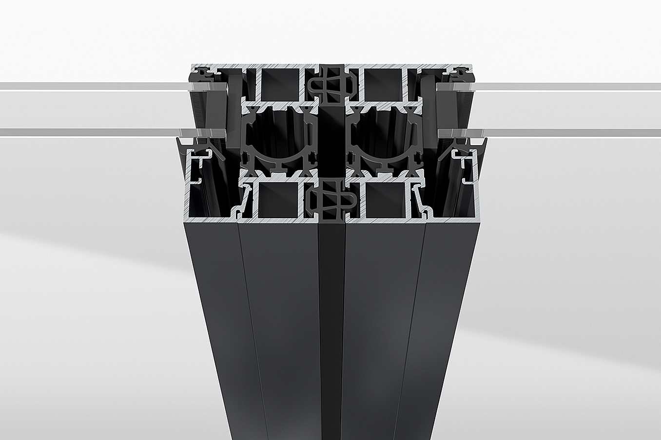 NanaWall aluminum frame cross section with patented Bionic Turtle thermal break for enhanced insulation and slim profiles