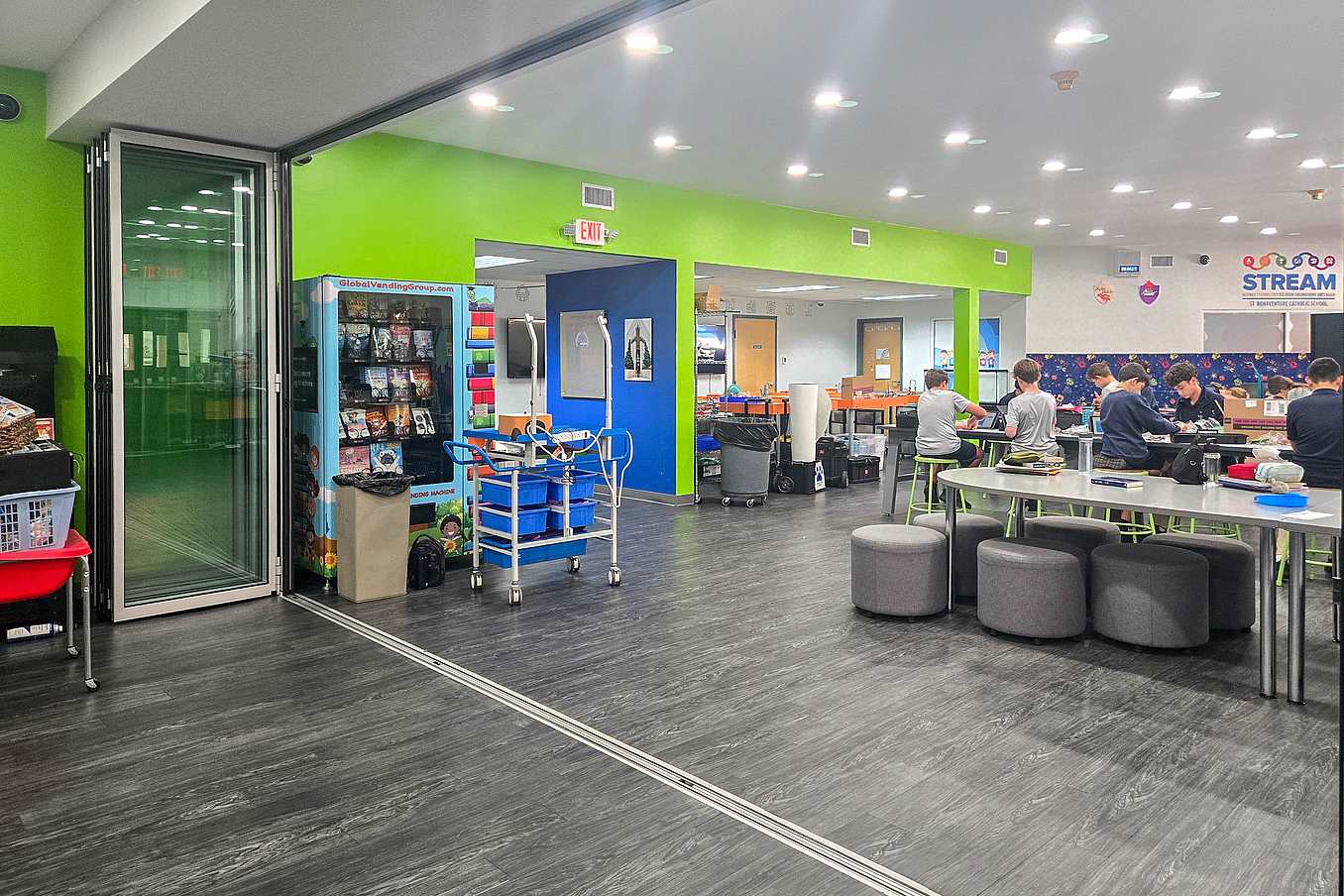 St Bonaventure Catholic School Davie FL classroom with NanaWall NW Acoustical 645 folding glass wall for flexible learning space