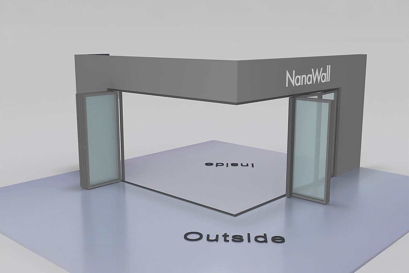 NanaWall eight-panel folding glass door, outward opening; 4 panel folding left, 4 panels folding right (o4L4R)