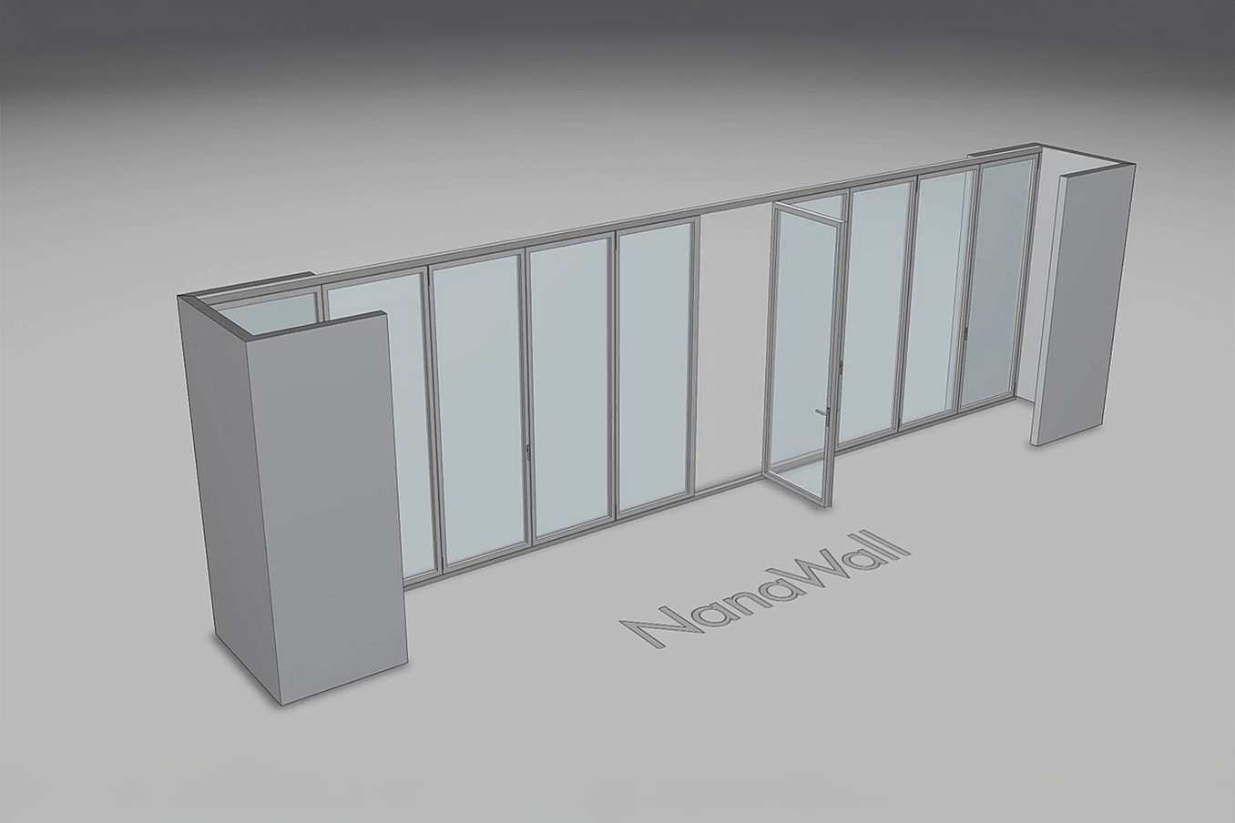 NanaWall pocketing configuration: 10-panel folding glass door, inward opening; 5 panels fold left and 5 panels fold right (i5L5R)