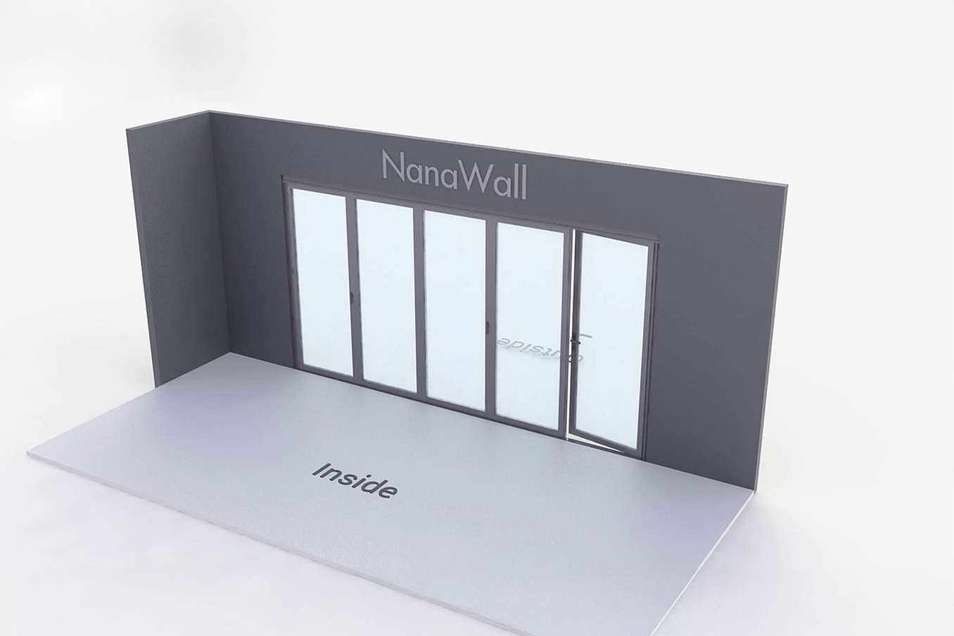 NanaWall five-panel folding glass door, outward opening, 4 panel left and 1 panels right (o4L1R)