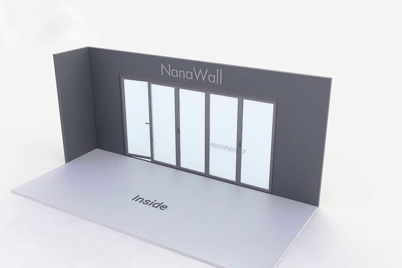NanaWall standard configuration: 5-panel folding glass door, outward opening; 1 panel folds left and 4 panels fold right (o1L4R)