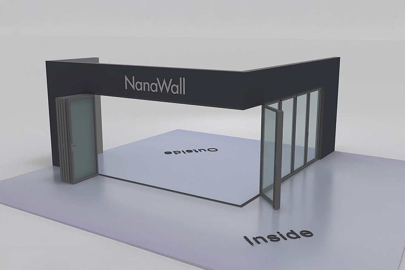 NanaWall open-corner configuration: 10-panel folding glass door, inward opening; 5 panels fold left and 5 panels fold right (i5L5R)