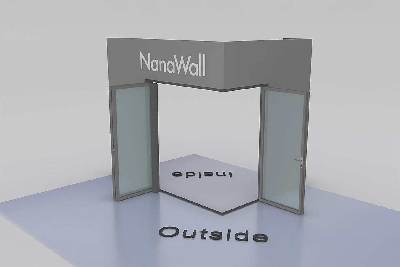 NanaWall open-corner configuration: 3-panel folding glass door, outward opening; 1 panel folds left and 2 panels fold right (o1L2R)