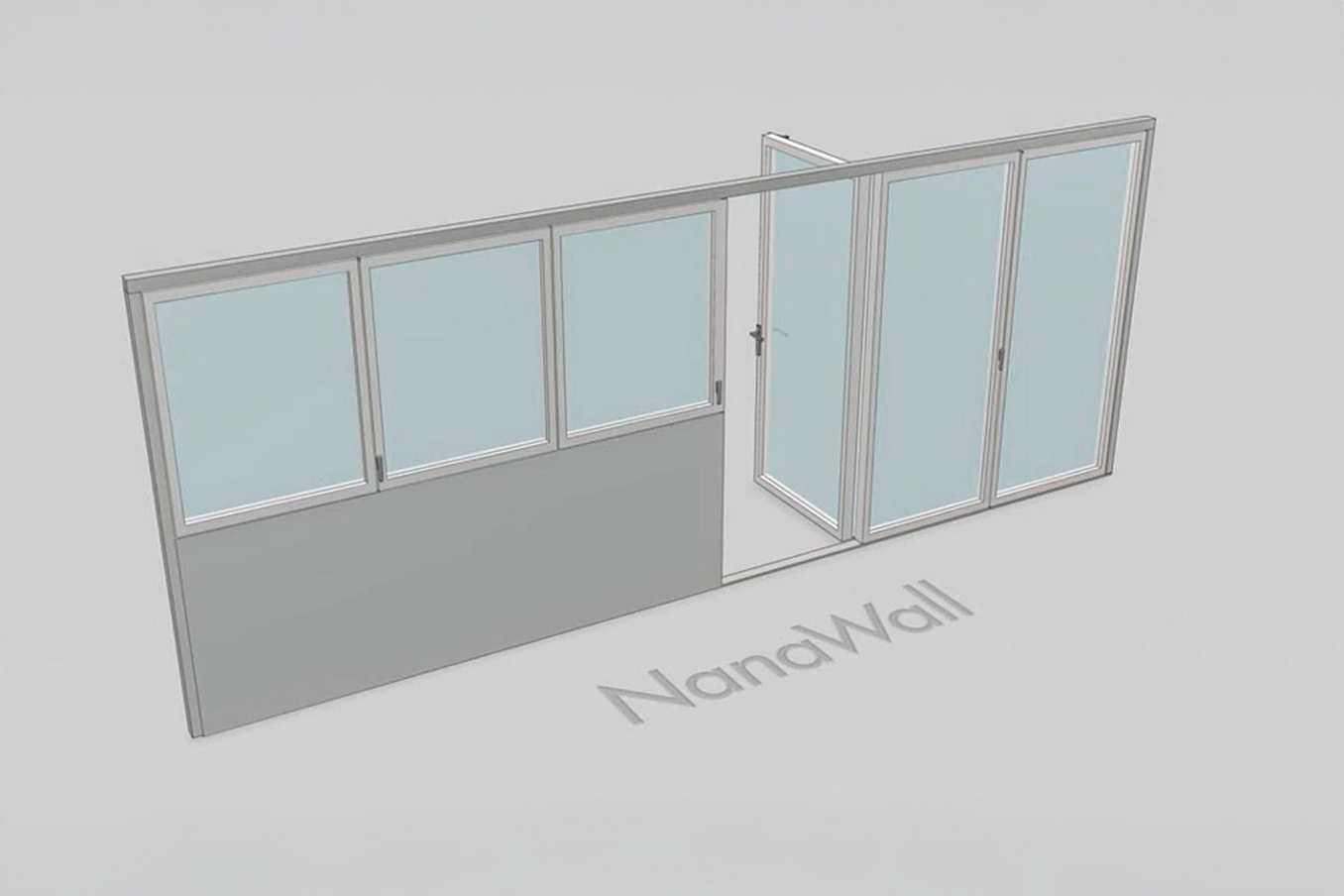 NanaWall 6-panel folding window/door combination, outward opening; 3-panel window set folds left and 3-panel door set folds right (o3L 3R)