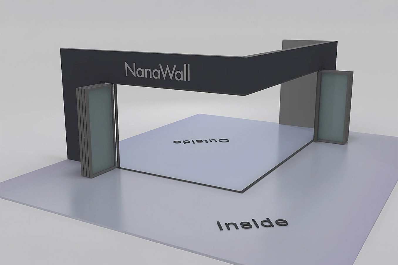 NanaWall standard configuration: 10-panel folding glass door, inward opening; 4 panels fold left and 6 panels fold right (i4L6R)