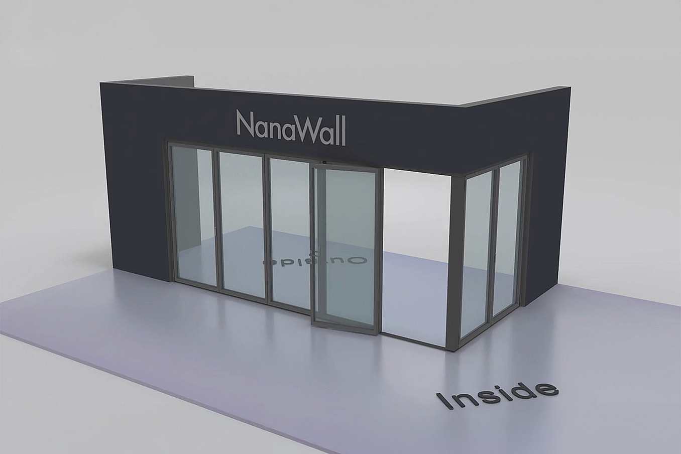 NanaWall open-corner configuration: 7-panel folding glass door, inward opening; 5 panels fold left and 2 panels fold right (i5L2R)