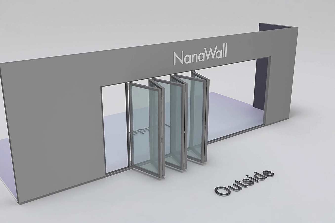 NanaWall sixfold configuration: 6-panel folding glass door, outward opening; 6-panel set folds left/right (o6LR)