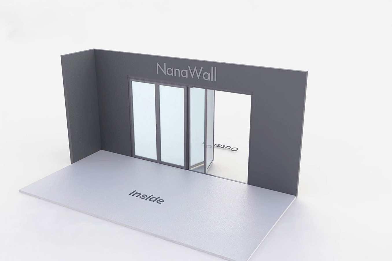NanaWall four-panel folding glass door, outward opening; 4 panels folding left (o4L)