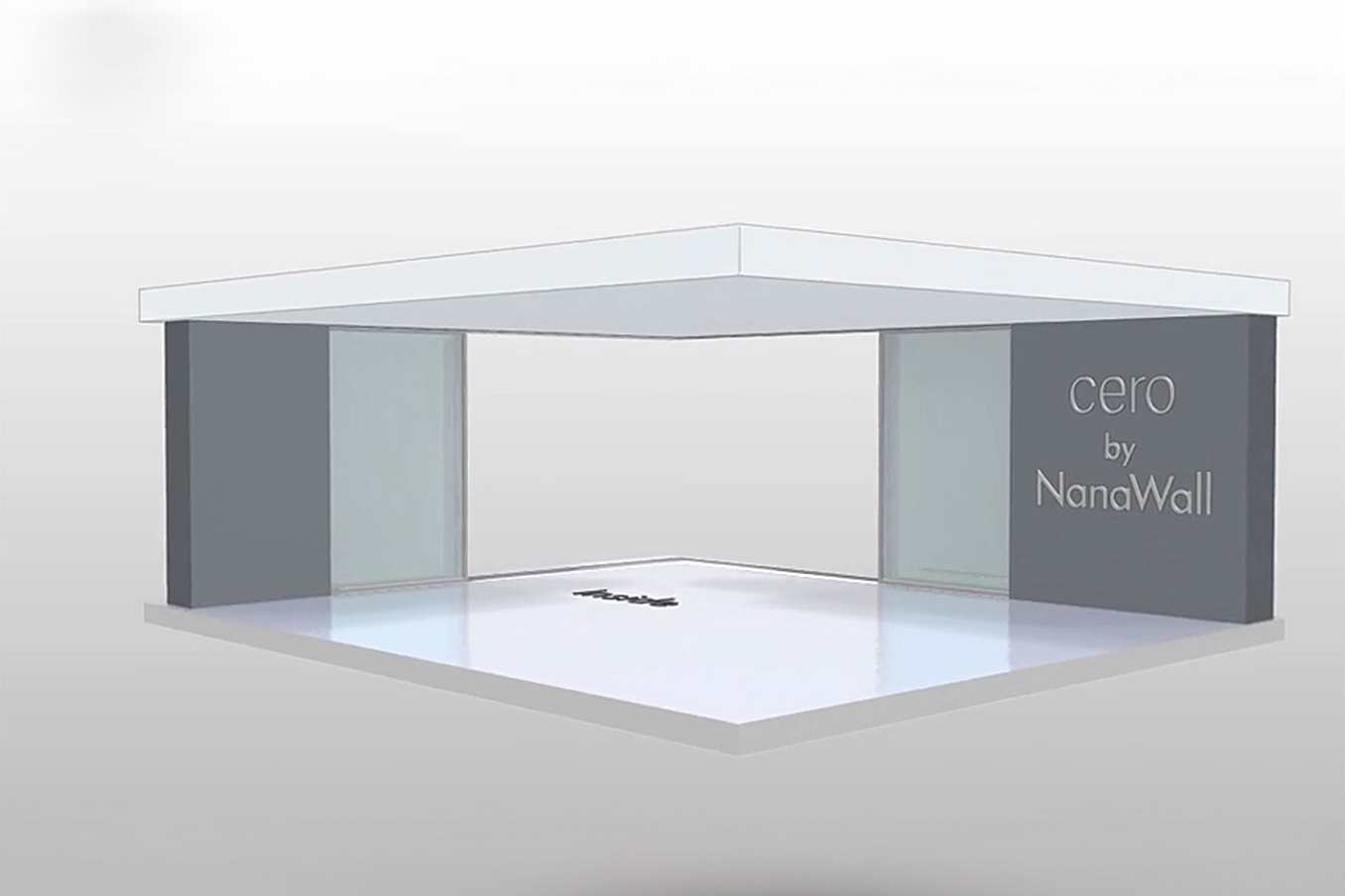 NanaWall CERO open-corner configuration: sliding glass wall with fixed end panels and multiple sliding panels creating a cornerless opening (OXXXXO)